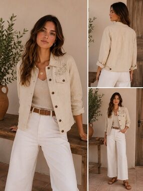 Linen Embroidered lightweight Jacket  3X